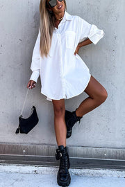 Lilipretty Never Easy Black/White Pocketed Shirt Dress