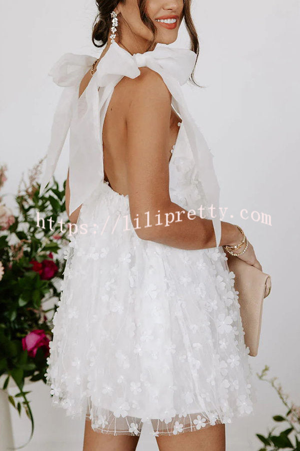Lilipretty Blooming Love Floral Applique Tulle Organza Mini Dress