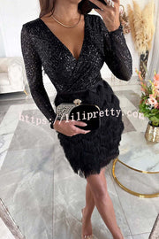 Lilipretty Spinning on The Dance Floor Sequin Patchwork Tiered Fringe Mini Dress