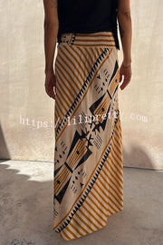 Lilipretty Eva Satin Geometric Print Elastic Waist Maxi Skirt