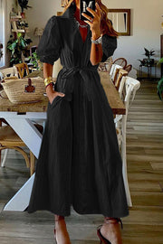 Lilipretty Stella Vintage Pocketed Shirt Midi Dress