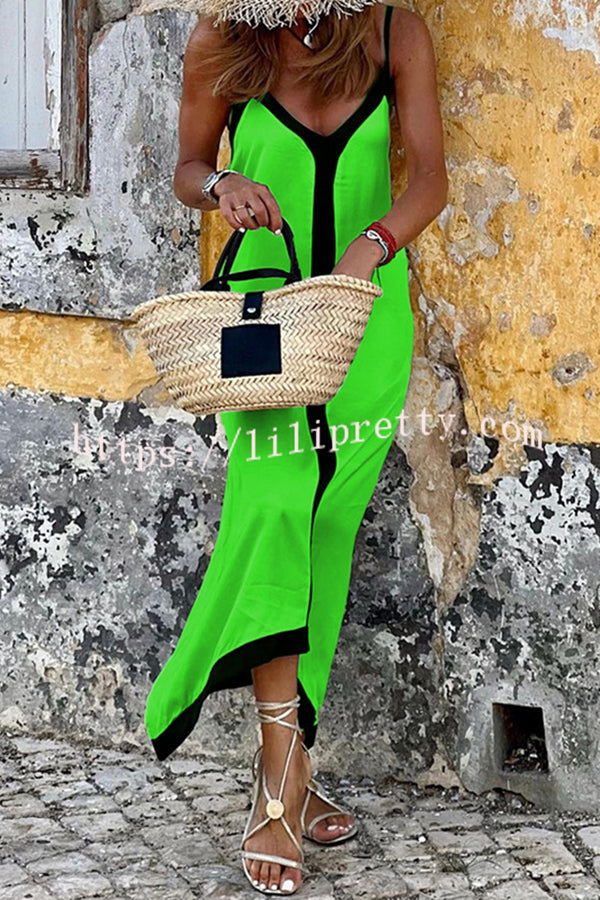 Lilipretty® Traveling The Horizon Satin Colorblock Strap Loose Maxi Dress