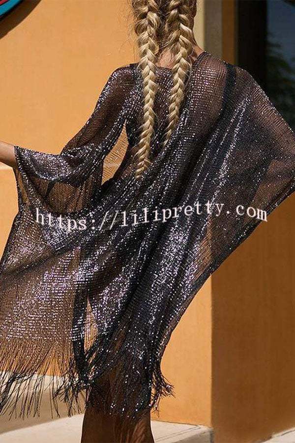 Lilipretty Shawl Gold and Silver Ribbon Sleeve Slit Cover-ups