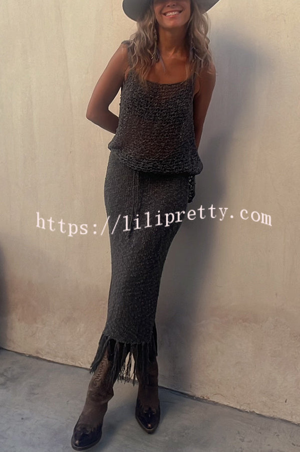 Lilipretty Roman Holiday Crochet Fringe Tank Skirt Suits