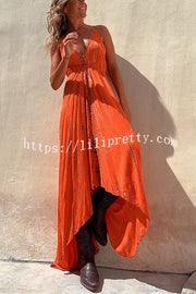 Lilipretty Claire Tie-dye Print Halter Lace-up High Low Maxi Dress