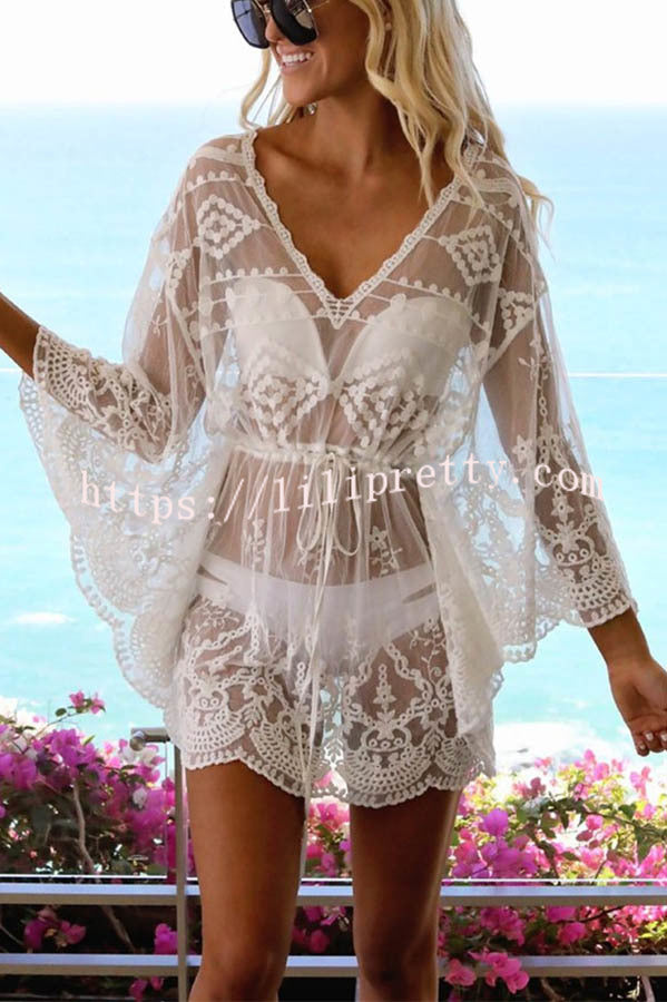 Lilipretty Skylar Embroidered Bell Sleeve Cover-up