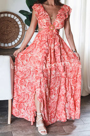 Boldest Bloom Floral Printed Ruffle Sleeve Cutout Maxi Dress