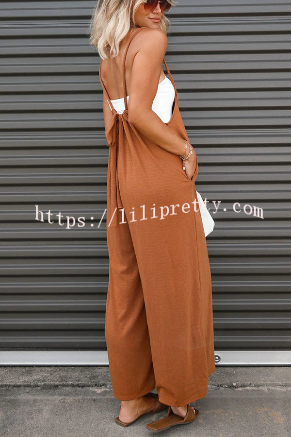 Lilipretty Unstoppable Feeling Pocketed Tie Wide Leg Overalls