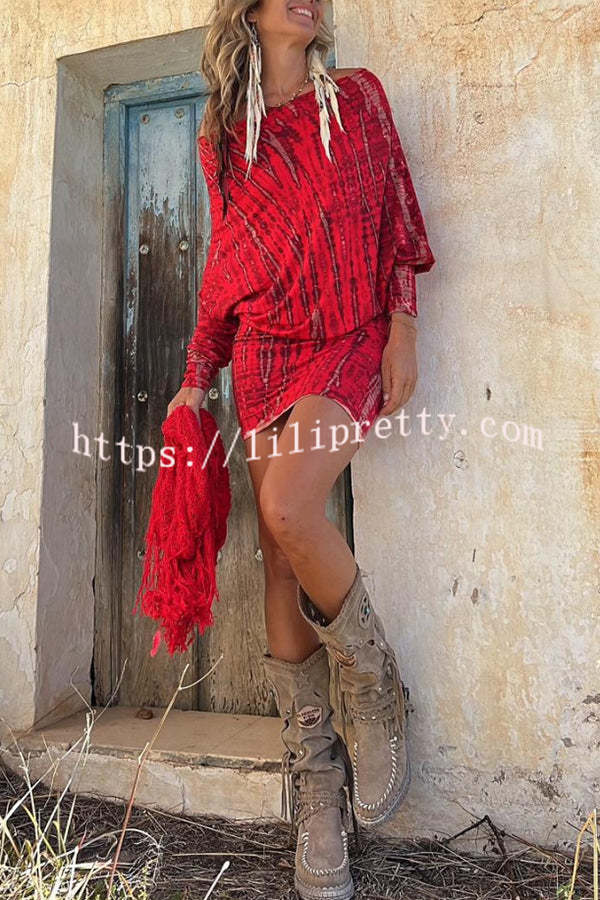 Lilipretty® Coastal Bliss Tie-dye Print Dolman Sleeve Stretch Mini Dress