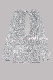 Lilipretty Flash Focus Sequin Extra Long Slit Sleeves Open Back Mini Dress
