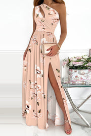 Lilipretty Jolie Floral One Shoulder Cutout Slit Maxi Dress
