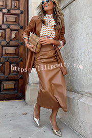 Lilipretty Unforgettable Leather Ruched Slit Midi Skirt