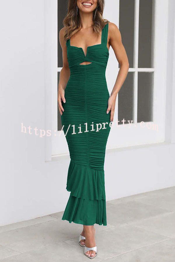 Lilipretty Solid Color High Waist Pleated Mermaid Dress