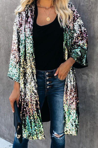 Lilipretty Colorful Sequins Three-quarter Sleeve Buttonless Jacket