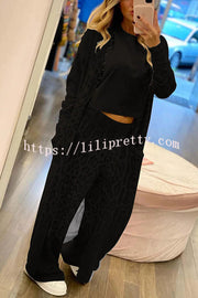 Lilipretty Comfort first Leopard Print Pocket Long Sleeve Cardigan Elastic Waist Pants Set