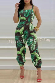 Lilipretty Libby Tropical Print Criss Cross Tied Detail Backless Jumpsuit