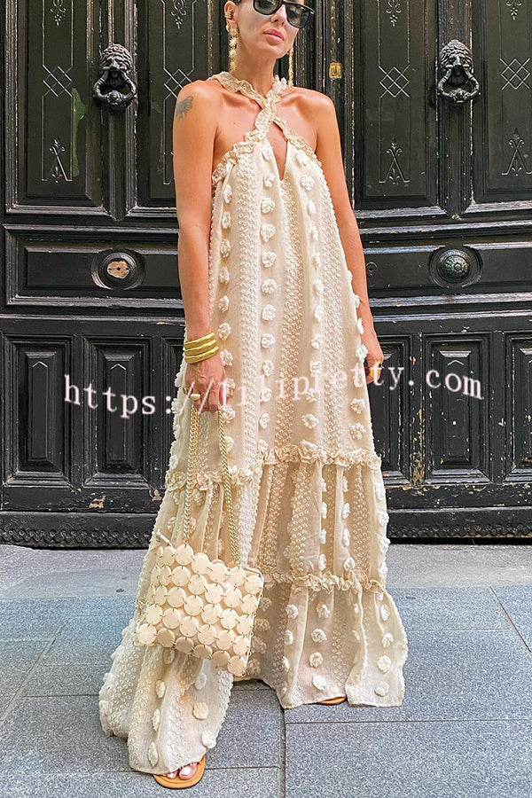 Lilipretty Sweet By The Sea Flower Decor Halter Maxi Dress lilipretty