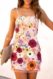 Lilipretty Dream World Floral Applique Adjustable Straps Mini Dress for Home Coming Party
