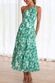 Lilipretty Just Met You Floral Knot Detail One Shoulder Tiered Maxi Dress