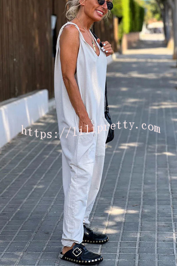 Lilipretty Relaxing Bay Solid Color Pocketed Casual Beach Jumpsuit