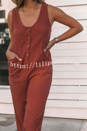 Lilipretty Brigitte Cotton Button Pocketed Jumpsuit