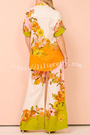Lilipretty Elevate Your Wear Linen Blend Creative Flowers Button Down Oversized Blouse