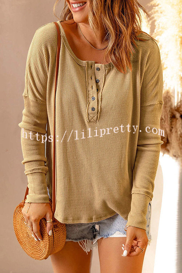 Lilipretty So Much More Button Waffle Knit Top