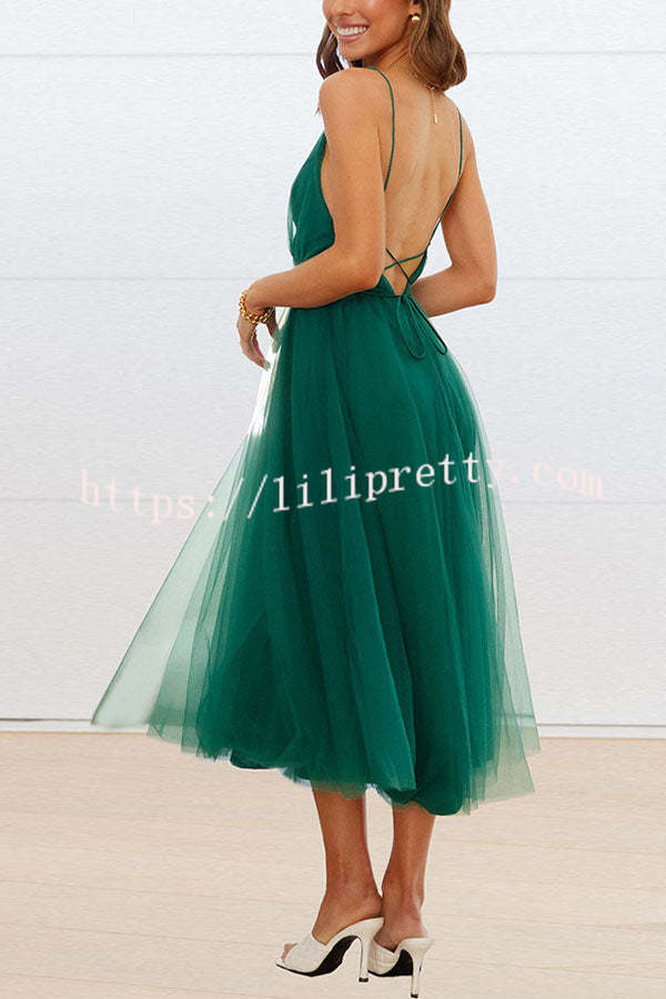 Lilipretty Feeling Romantic V Neck Tulle Midi Dress