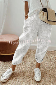 Lilipretty Wishing for It  Cotton Linen Patchwork Flower Elastic Waist Pocketed Pants