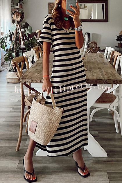 Lilipretty Brilliant Basics Stripe V Neck Casual Midi Dress – lilipretty