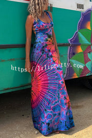 Lilipretty La Bamba Tie-Dye Maxi Dress with Flirty Back Lace-Up Detail
