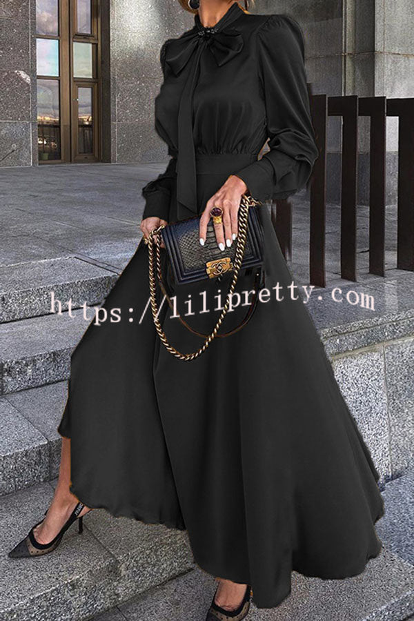 Lilipretty Sweeter with Time Satin Tie Neck Maxi Dress