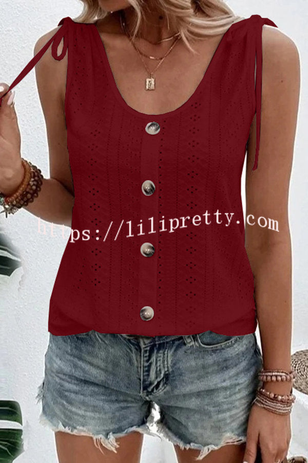 Lilipretty All about Spring Button Up Hollow Out Tank Top
