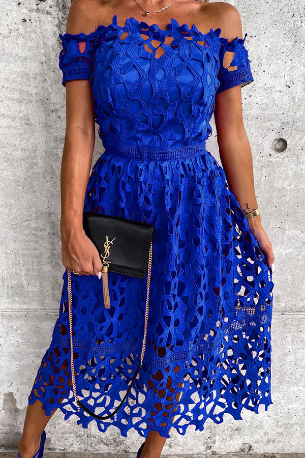 Lilipretty Dream Date Off Shoulder Crochet Lace Midi Dress