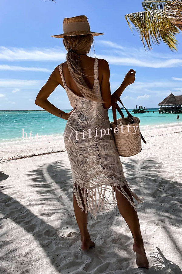 Lilipretty Queen of The Beach Tassel Cutout Knit Cover-up Dress