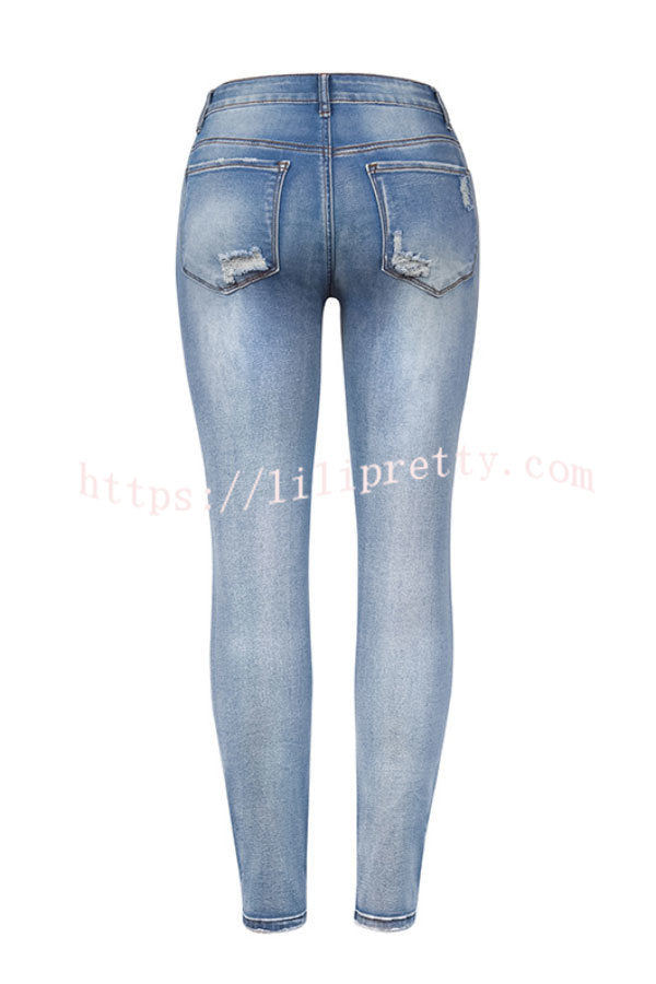 Lilipretty Slim-fit Ripped Multi-button Jeans