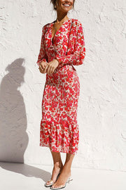 Lilipretty Rowena Floral Bishop Sleeve Smocked Midi Dress