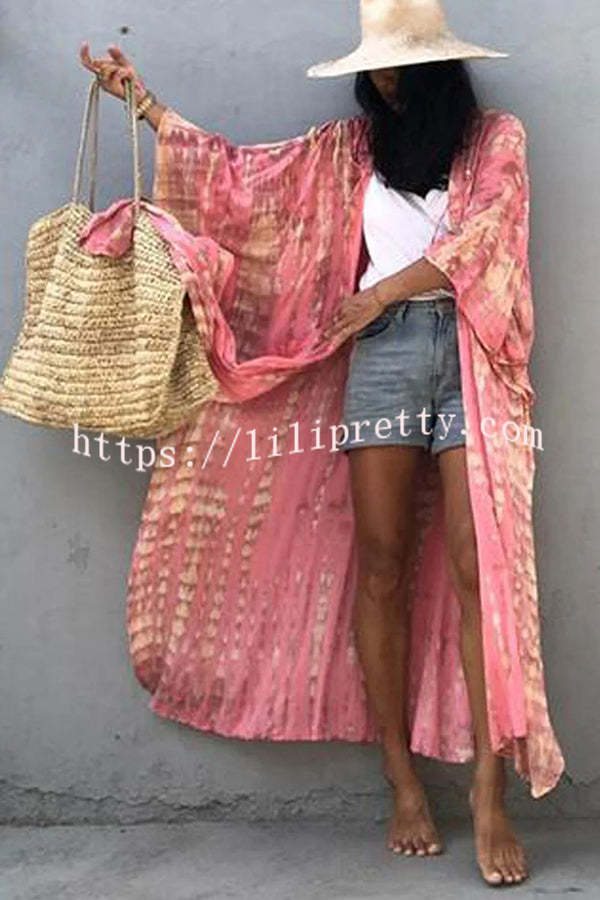 Lilipretty Boho Tie-dye Print Hooded Kimono Cover-up