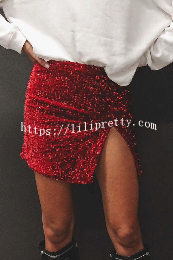Lilipretty Eye Catching Sequined Back Zip High Slit Skirt