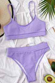 Lilipretty Fashion U Neck Rib-Knit Purple Tankini