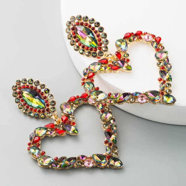 Lilipretty Heart-shaped alloy with colored diamonds retro temperament exaggerated earrings