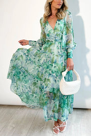 Lilipretty Olena Abstract Floral Balloon Sleeves Maxi Dress