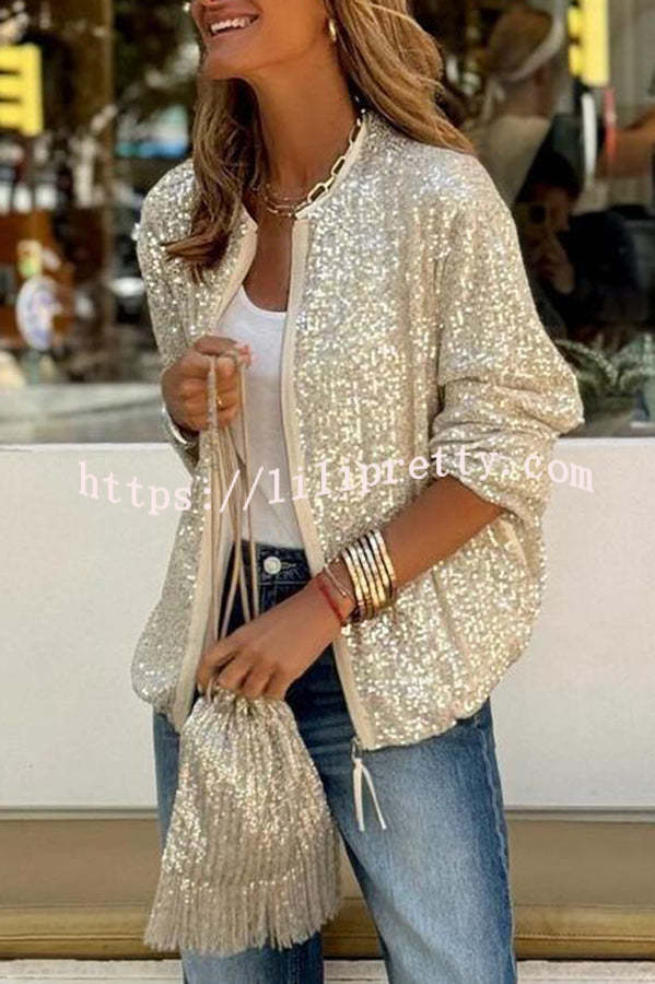 Lilipretty Star Kisses Sequin Zipped Long Sleeve Relaxed or Party Coat