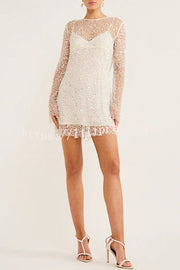 Lilipretty Sparkle and Shine Sequins and Pearls Fabric Mini Dress with Separate Slip