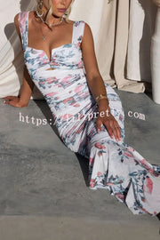 Lilipretty Styled To Perfection Floral Ruched Mesh Overlay Ruffle Hem Maxi Dress