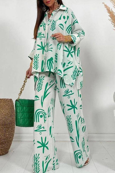 Lilipretty Talk Sweetly Printed Vacation Straight Pants Suit