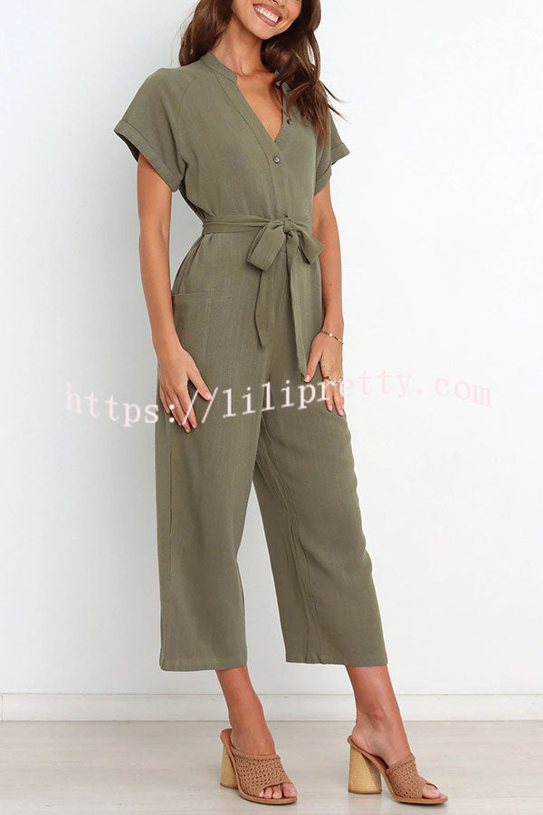Lilipretty Something about Her Pocketed Button Straight Leg Jumpsuit