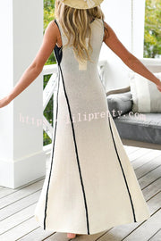 Lilipretty Boat Date Knit Contrast Self Tie Flowy Oversized Maxi Dress