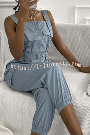 Lilipretty Nastia Pocket Buckle Design Cargo Suspender Jumpsuit