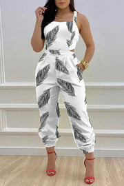 Lilipretty Libby Tropical Print Criss Cross Tied Detail Backless Jumpsuit